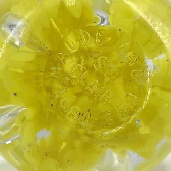 Maude & Bob St. Clair Paperweight Pear Yellow Flowers Bullicante Centers 4" 1984 - Picture 7 of 7